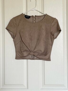 BEBE : Taupe Twist-Front Crop Top - Size XS